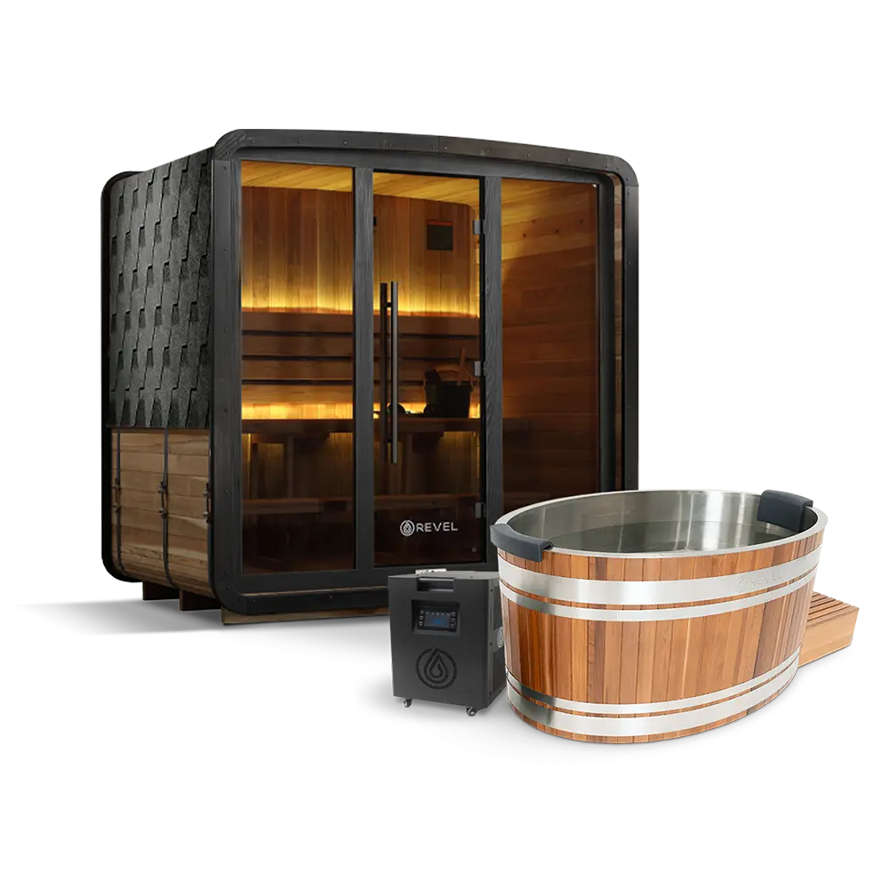Revel Virta 4P Traditional Cabin with Glacier Duo Ice Bath and 1HP Chiller Revel Saunas