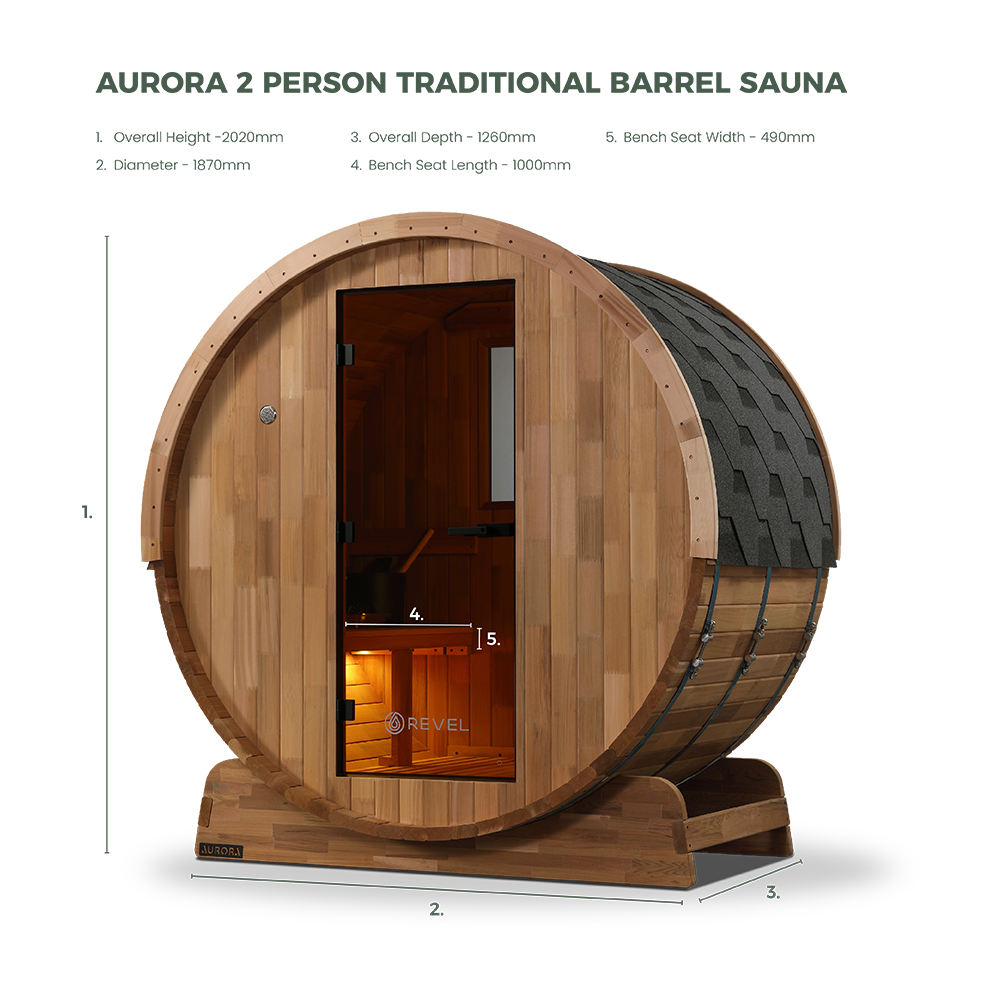 Revel Aurora - 2 Person Traditional Cedar Barrel Sauna - Next Gen (Sauna Only)