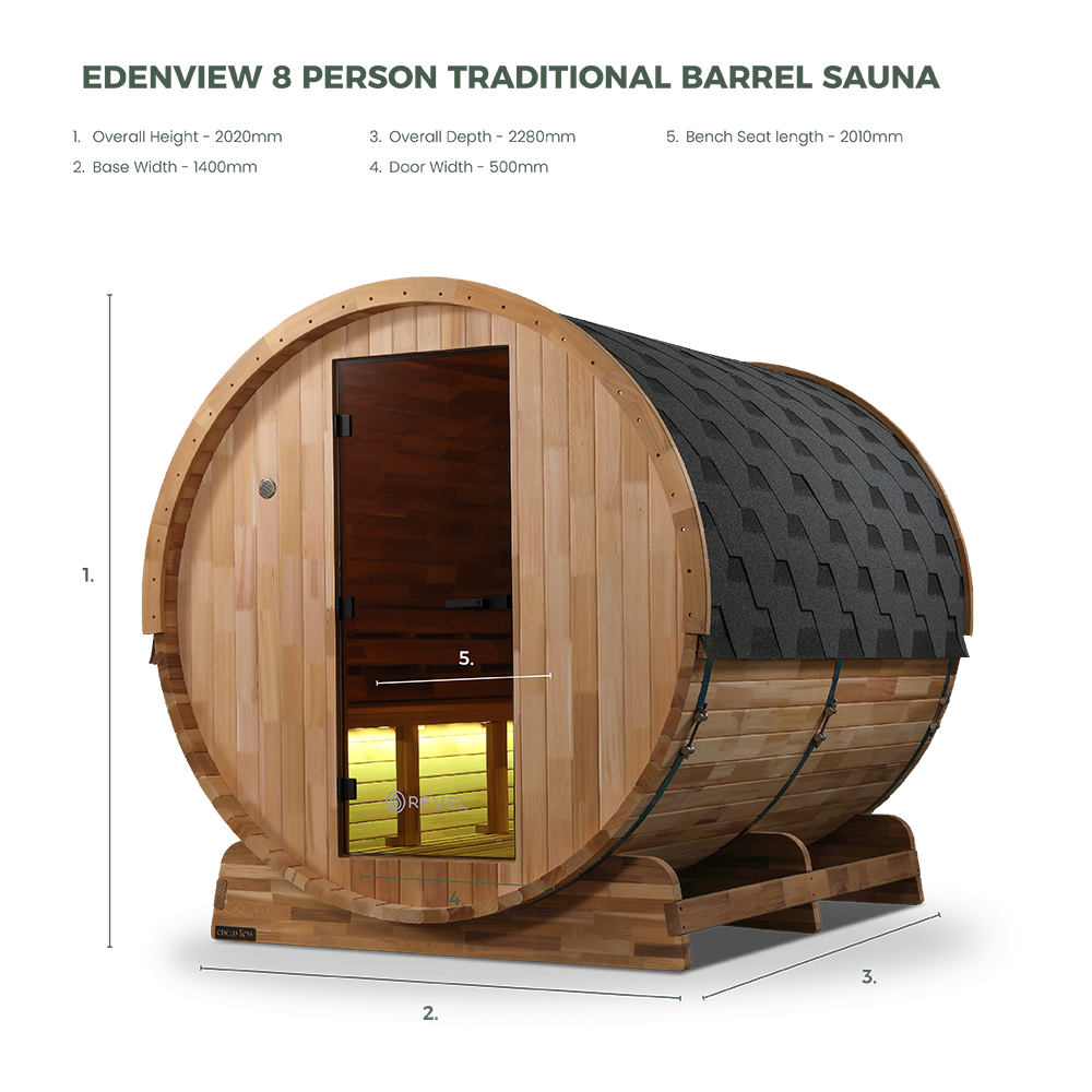 Revel Edenview - 8 Person Traditional Cedar Barrel Sauna (Barrel Only)