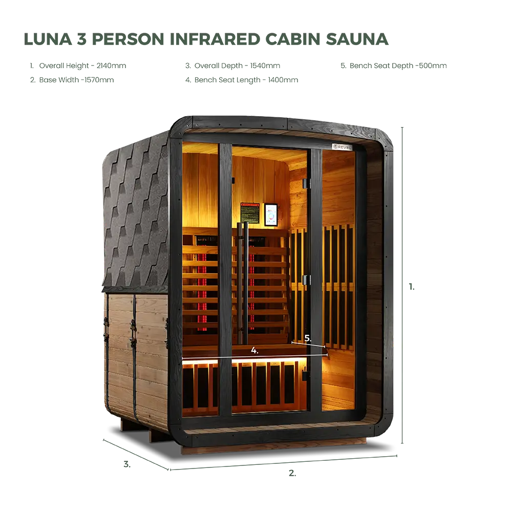 Revel Luna 3 Person Infrared Cabin Sauna - Next Gen Revel Saunas