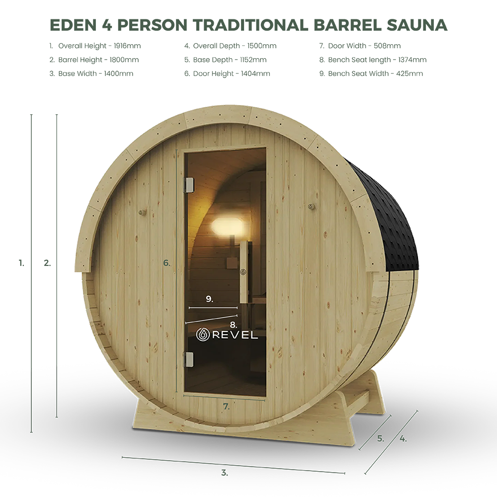 Revel Eden - 4 Person Traditional Barrel Sauna Revel Saunas