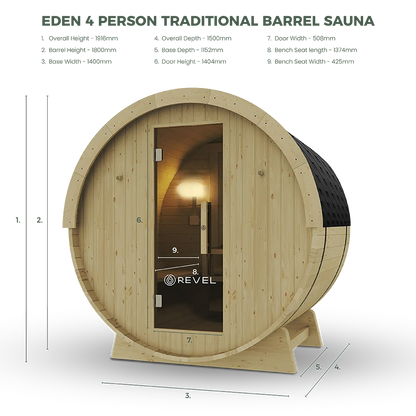 Revel Eden - 4 Person Traditional Barrel Sauna Revel Saunas