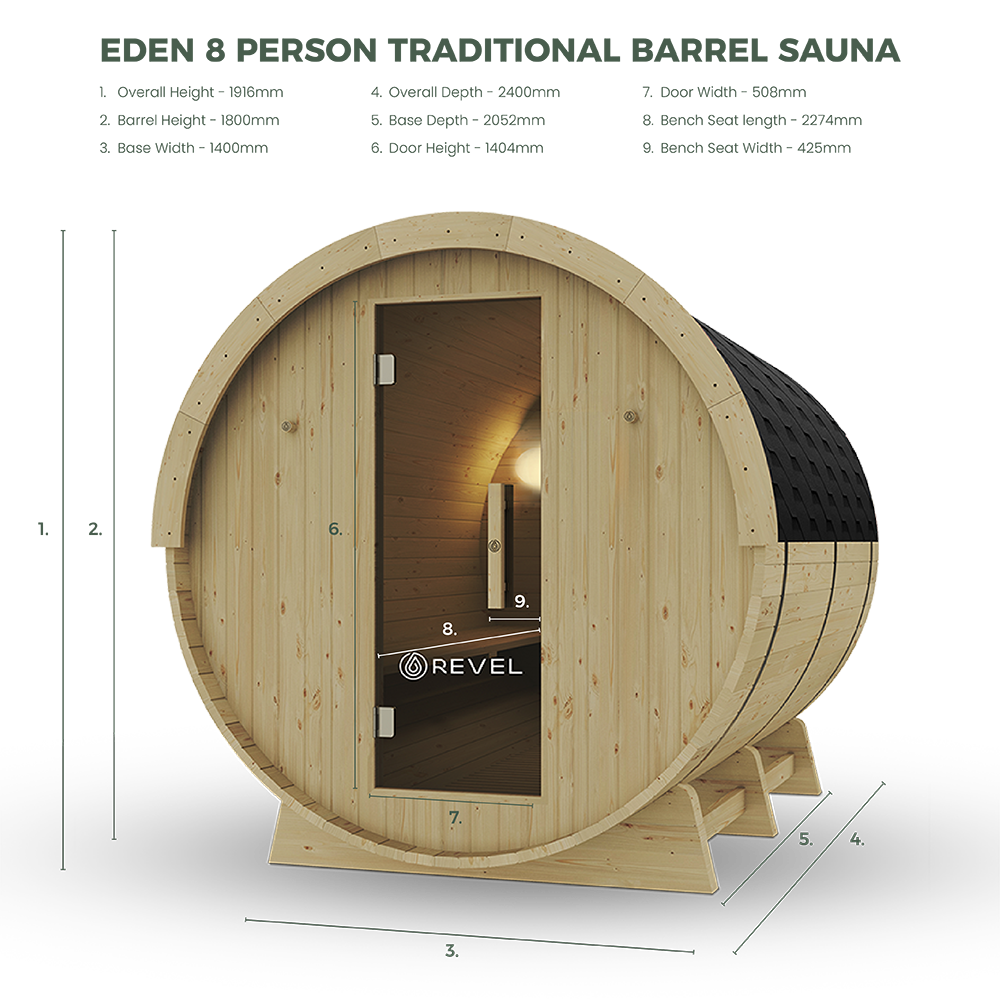 Revel Eden - 8 Person Traditional Barrel Sauna Revel Saunas