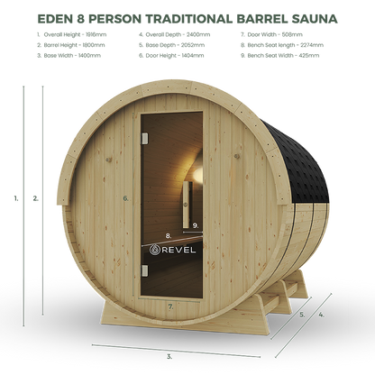 Revel Eden - 8 Person Traditional Barrel Sauna Revel Saunas