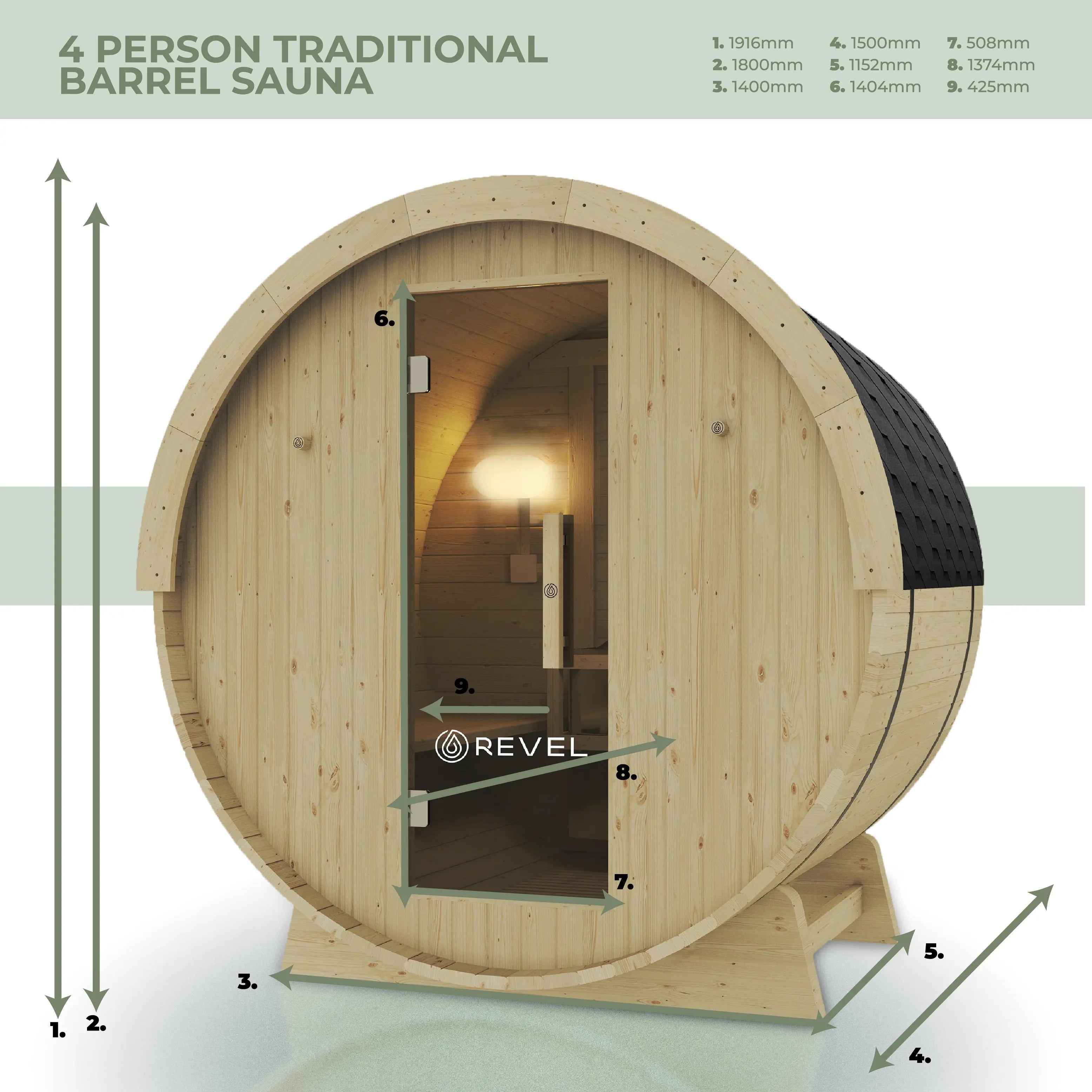 Revel Eden - 4 Person Traditional Barrel Sauna Revel Saunas