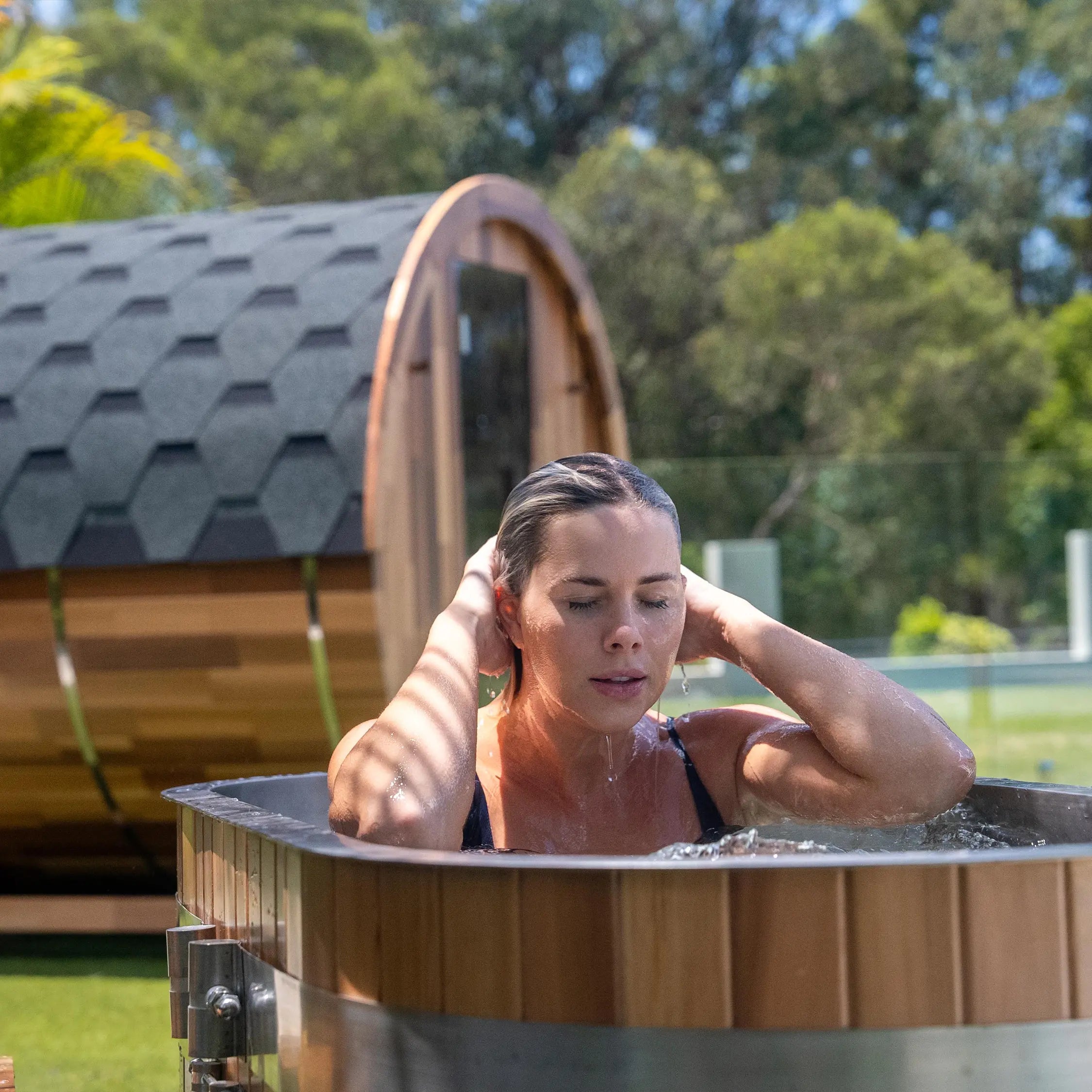 Outdoor Edenview Traditional Barrel Sauna & Arctic Ice Bath Revel Saunas