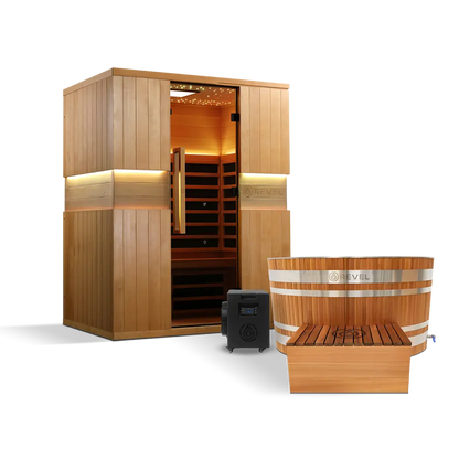 Revel Aura 3P Infrared Sauna with Glacier Solo Ice Bath and 1HP Chiller Revel Saunas