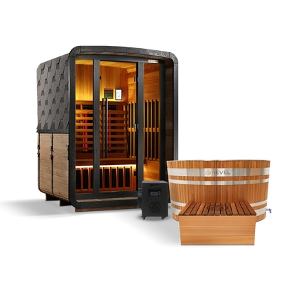 Revel Luna 3P Infrared Cabin Sauna with Glacier Solo Ice Bath and 1HP Chiller Revel Saunas