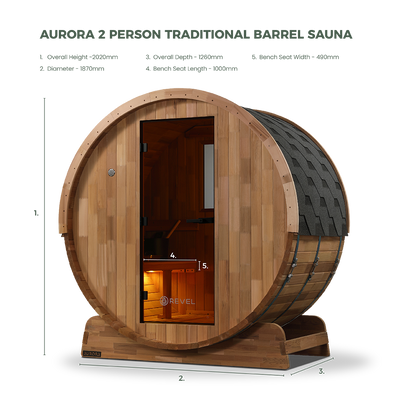 Revel Aurora - 2 Person Traditional Cedar Barrel Sauna - Next Gen (Sauna Only)