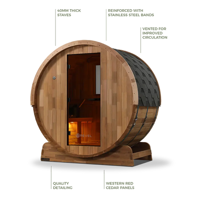 Revel Aurora - 2 Person Traditional Cedar Barrel Sauna - Next Gen Revel Saunas
