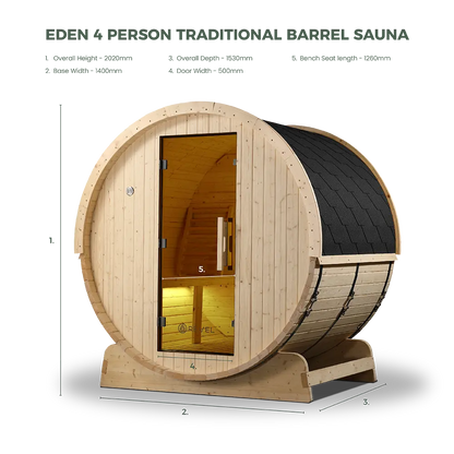 Revel Eden - 4 Person Traditional Barrel Sauna Revel Saunas