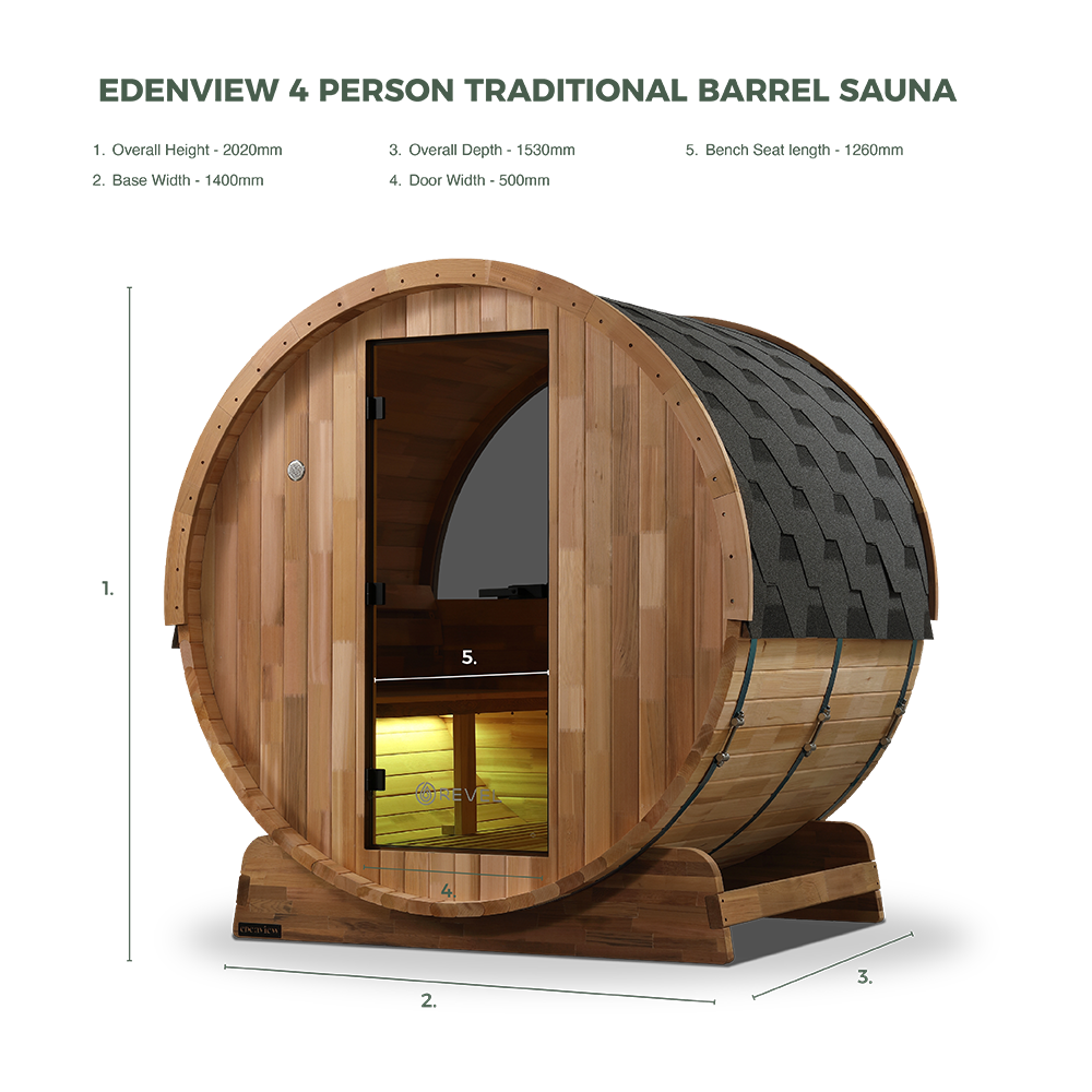 Revel Edenview - 4 Person Traditional Cedar Barrel Sauna (Barrel Only)