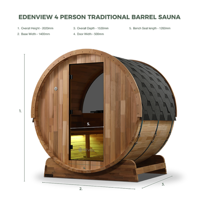 Revel Edenview - 4 Person Traditional Cedar Barrel Sauna (Barrel Only)