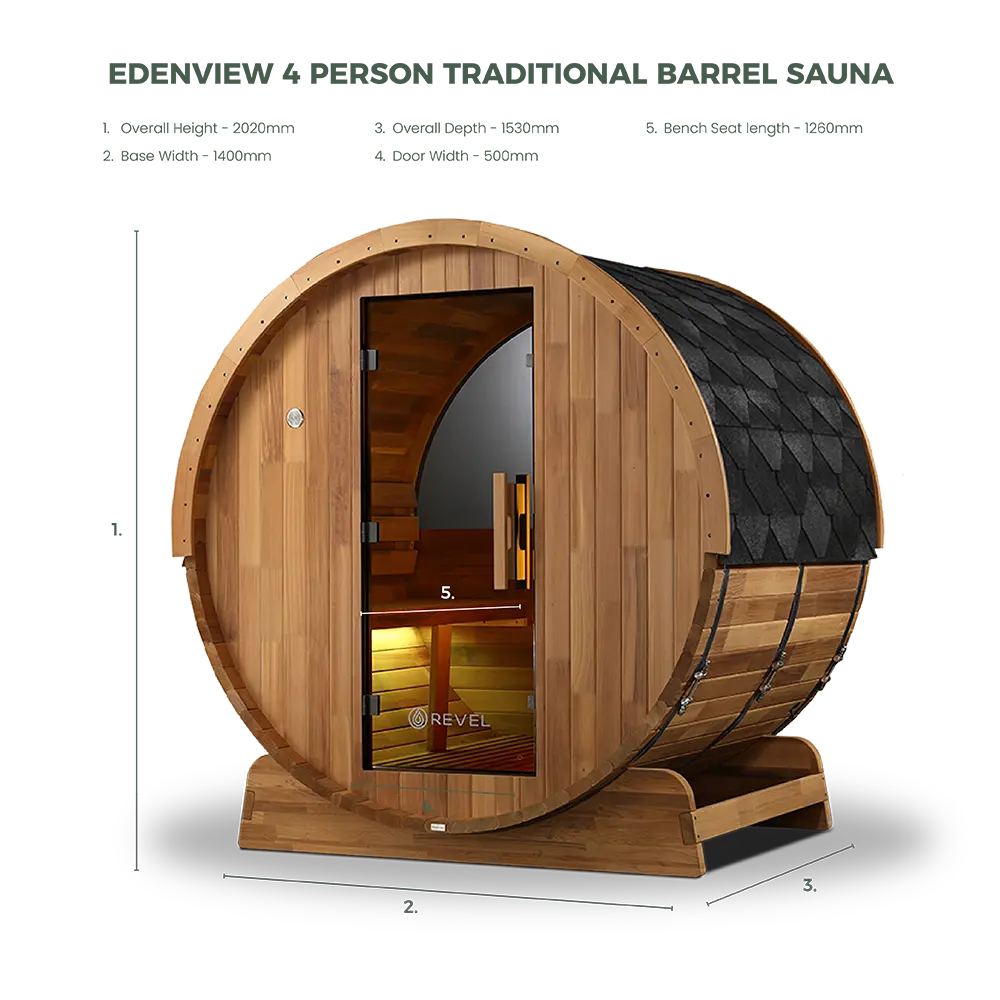 Revel Edenview - 4 Person Traditional Cedar Barrel Sauna Revel Saunas