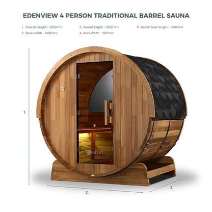 Revel Edenview - 4 Person Traditional Cedar Barrel Sauna Revel Saunas