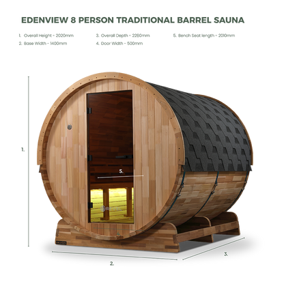 Revel Edenview - 8 Person Traditional Cedar Barrel Sauna (Barrel Only)