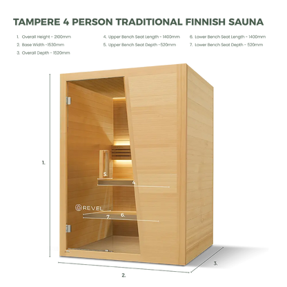 Revel Tampere (Gen 1) - 4 Person Double Tier Traditional Finnish Sauna Revel Saunas